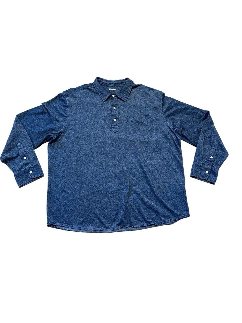 Old Navy Men’s Size XXL Blue Long Sleeve Polo Shirt Pullover Pocket 3 Button